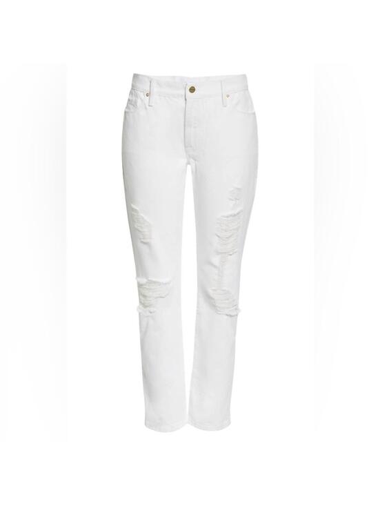 Frame Denim Denim - NWT Frame Le Garcon White Mid Rise Straight fit Ripped Denim Jeans- Size 27